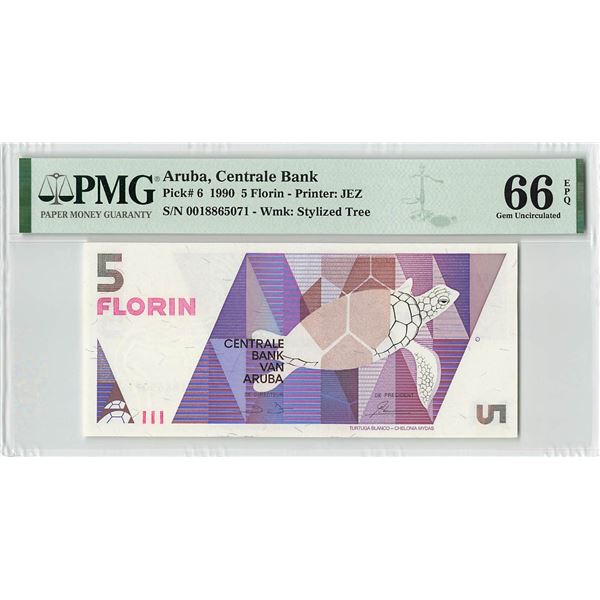 Aruba 5 Florin 1990 Pick 6 PMG Gem Uncirculated 66 EPQ