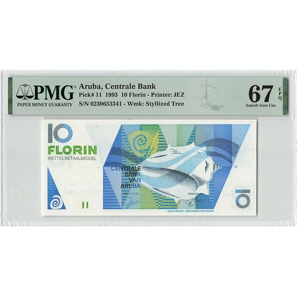 Aruba 10 Florin 1993 Pick 11 PMG Superb Gem Uncirculated 67 EPQ