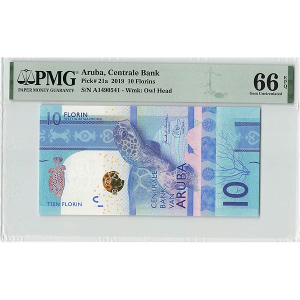 Aruba 10 Florin 2019 Pick 21a PMG Gem Uncirculated 66 EPQ
