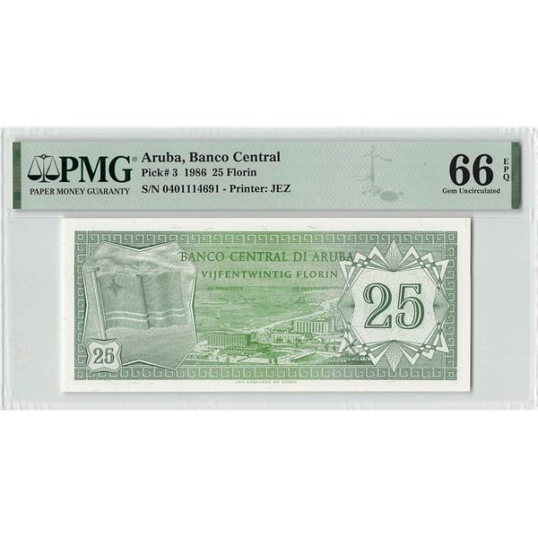 Aruba 25 Florin 1986 Pick 3 PMG Gem UNC 66 EPQ
