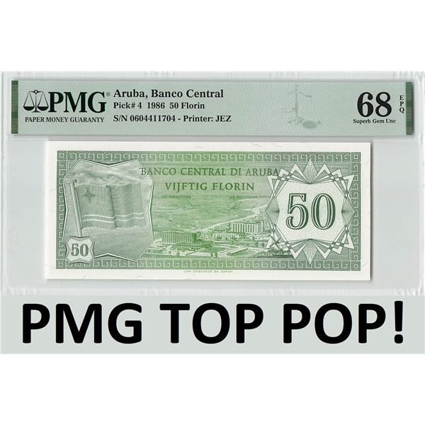Aruba 50 Florin 1986 Pick 4 PMG Superb Gem UNC 68 EPQ TOP POP