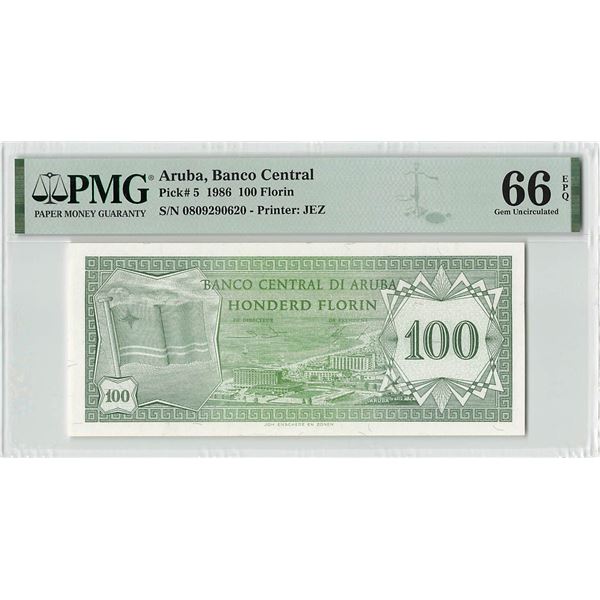 Aruba 100 Florin 1986 Pick 5 PMG Gem UNC 66 EPQ