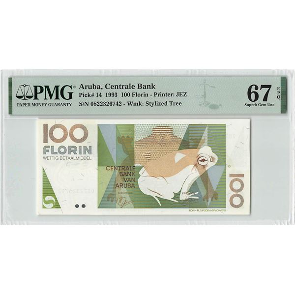 Aruba 100 Florin 1993 Pick 14 PMG Superb Gem Uncirculated 67 EPQ