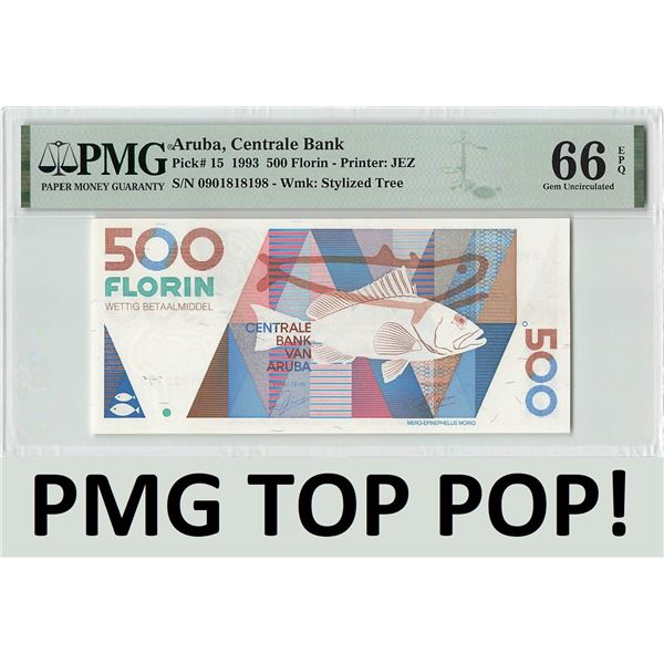 Aruba 500 Florin 1993 Pick 15 PMG Gem Uncirculated 66 EPQ TOP POP