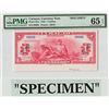 Image 1 : Curacao 1 Gulden 1942 Specimen Pick 35s1 PMG Gem UNC 65 EPQ (special variant with extra paper and sh