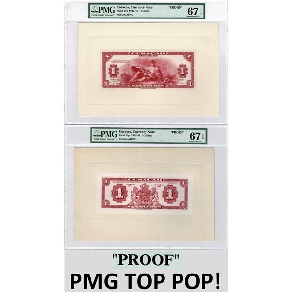 Curacao 2x 1 Gulden 1942 Front & Back Proof Pick 35p PMG Superb Gem UNC 67 EPQ TOP POP
