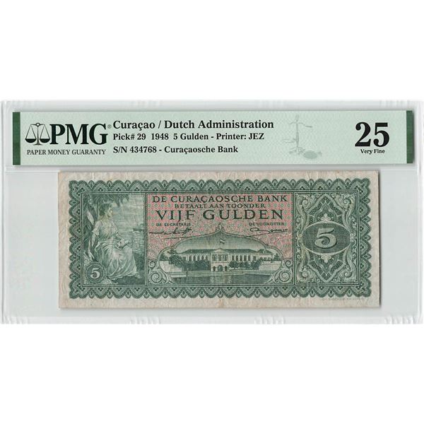 Curacao 5 Gulden 1948 JEZ Pick 29 PMG Very Fine 25
