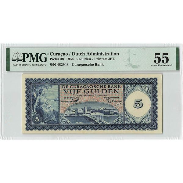 Curacao 5 Gulden 1954 Pick 38 PMG About Uncirculated 55