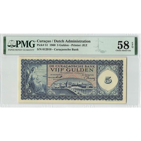Curacao 5 Gulden 1960 Pick 51 PMG Choice About UNC 58 EPQ