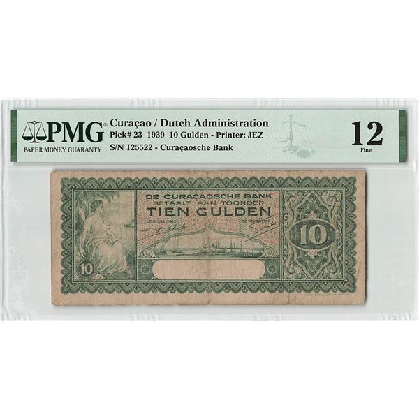 Curacao 10 Gulden 1939 JEZ Pick 23 PMG Fine 12