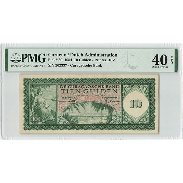Curacao 10 Gulden 1954 JEZ Pick 39 PMG Extremely Fine 40 EPQ
