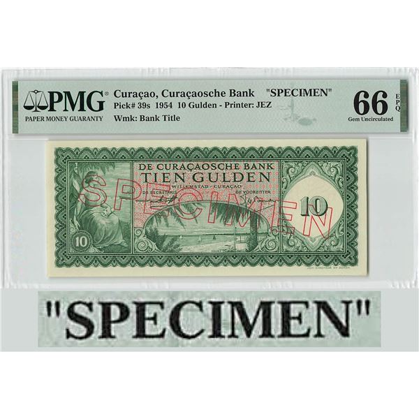 Curacao 10 Gulden 1954 Specimen Pick 39s PMG Gem Uncirculated 66 EPQ