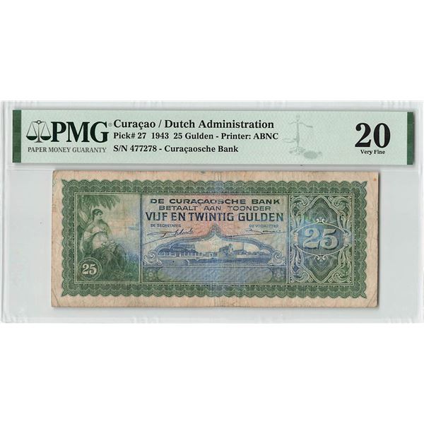 Curacao 25 Gulden 1943 ABNC Pick 27 PMG Very Fine 20