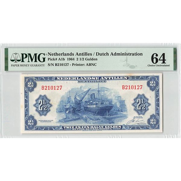 Netherlands Antilles 2½ Gulden 1964 ABNC Pick A1b PMG Choice Uncirculated 64
