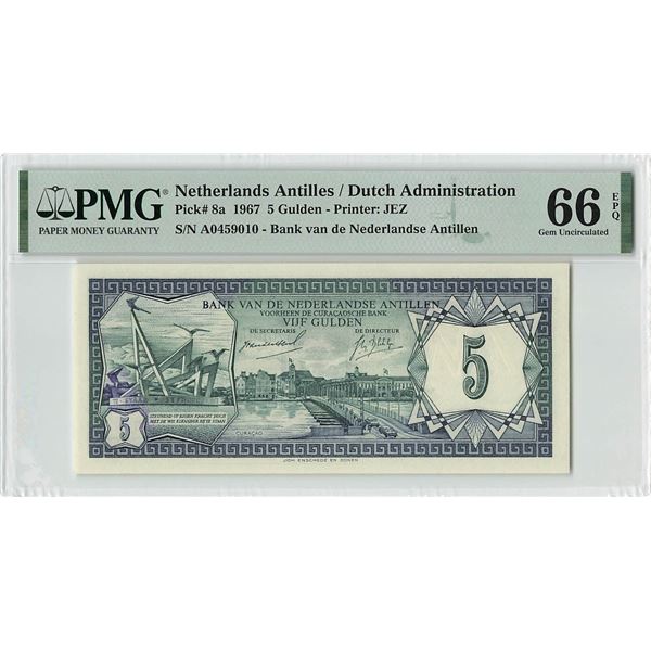 Netherlands Antilles 5 Gulden 1967 Pick 8a PMG Gem Uncirculated 66 EPQ