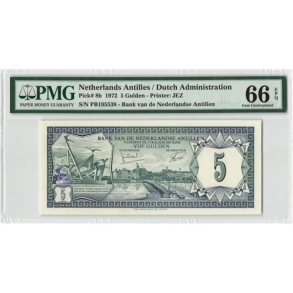 Netherlands Antilles 5 Gulden 1972 Pick 8b PMG Gem Uncirculated 66 EPQ