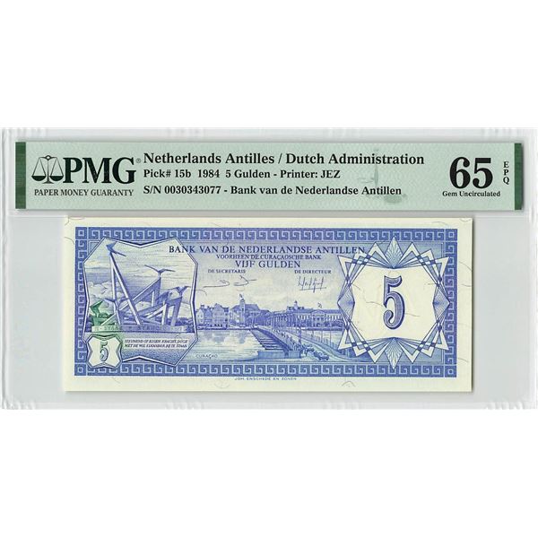 Netherlands Antilles 5 Gulden 1984 Pick 15b PMG Gem Uncirculated 65 EPQ