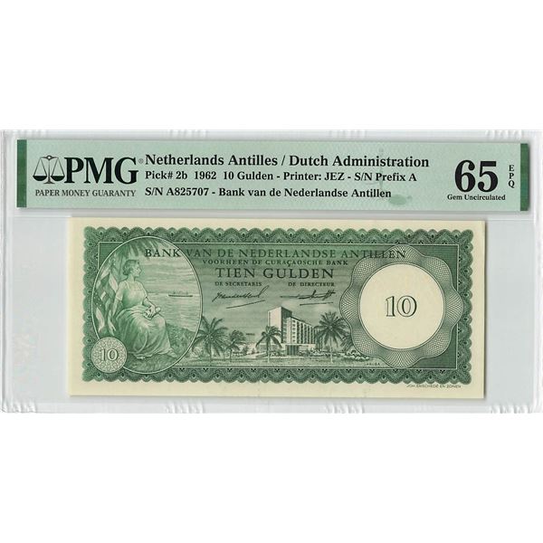 Netherlands Antilles 10 Gulden 1962 Pick 2b PMG Gem Uncirculated 65 EPQ