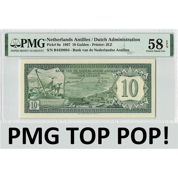 Netherlands Antilles 10 Gulden 1967 Pick 9a PMG Choice About Uncirculated 58 EPQ TOP POP