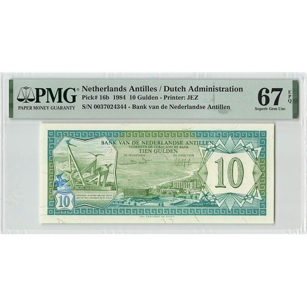 Netherlands Antilles 10 Gulden 1984 Pick 16b PMG Superb Gem UNC 67 EPQ