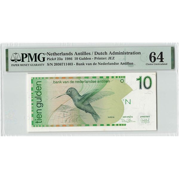 Netherlands Antilles 10 Gulden 1986 Pick 23a PMG Choice Uncirculated 64