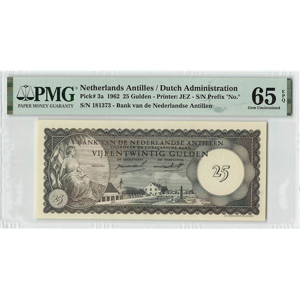 Netherlands Antilles 25 Gulden 1962 Pick 3a PMG Gem Uncirculated 65 EPQ