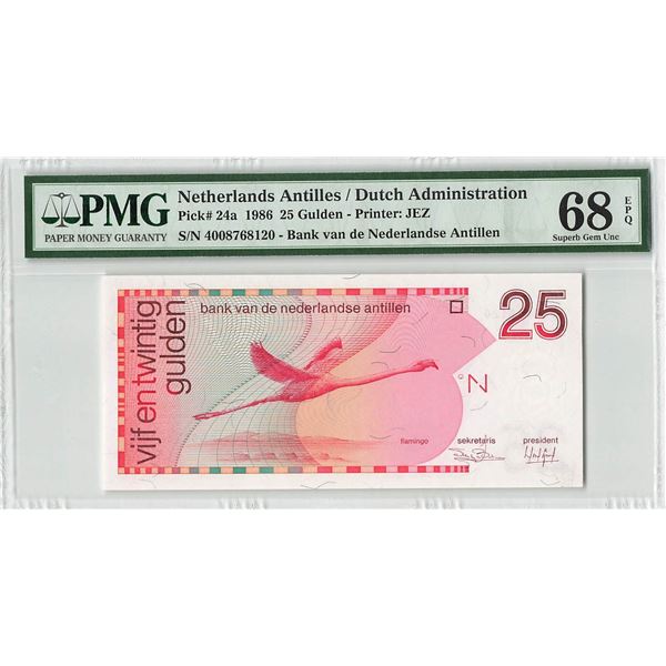 Netherlands Antilles 25 Gulden 1986 First Year! Pick 24a PMG Superb Gem Uncirculated 68 EPQ