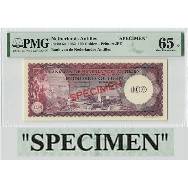 Netherlands Antilles 100 Gulden 1962 Specimen Pick 5s PMG Gem Uncirculated 65 EPQ