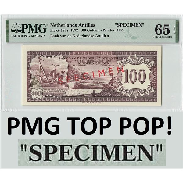 Netherlands Antilles 100 Gulden 1972 Specimen Pick 12bs PMG Gem UNC 65 EPQ TOP POP