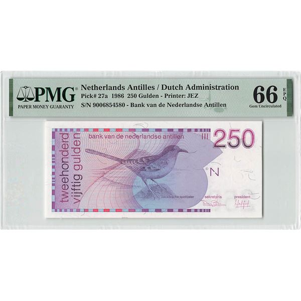 Netherlands Antilles 250 Gulden 1986 Pick 27a PMG Gem UNC 66 EPQ
