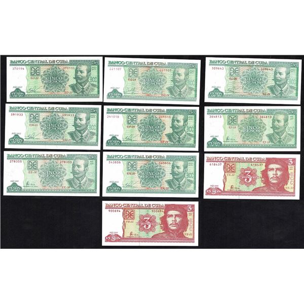 Cuba 10x 5 3 Pesos 2002 - 2017 Most in UNC quality!