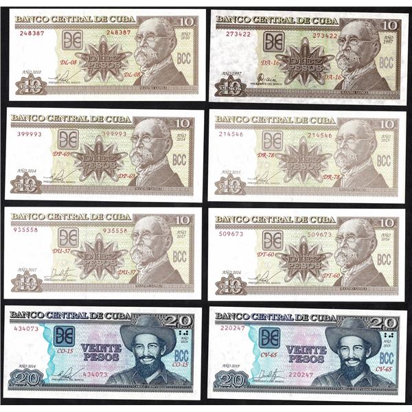 Cuba 8x 20 10 Pesos 1997 - 2019 UNC