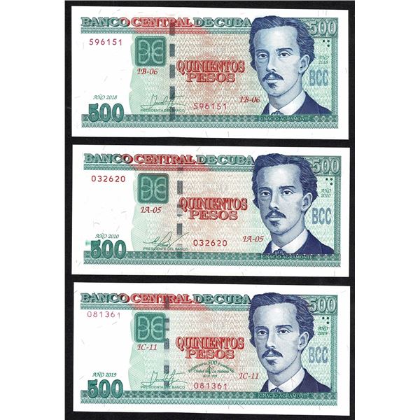 Cuba 3x 500 Pesos 2010 - 2019 Most in UNC quality!