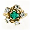 Image 6 : Vintage 18k Yellow Gold Round GIA RARE UNTREATED Emerald Solitaire Diamond Ring