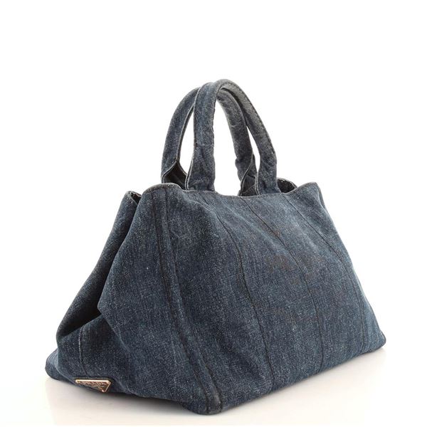 Prada Blue Canapa Denim Large Tote Bag