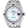 Rolex Mens Stainless Steel Diamond Lugs MOP Diamond & Sapphire Datejust Wristwat