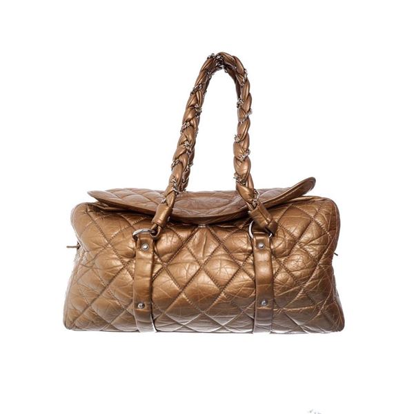 Chanel Gold Distressed Lambskin Leather Lady Braid Bowler Bag