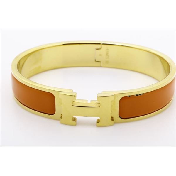 Hermes Orange Metal Clic Clac Bangle Bracelet