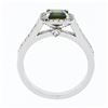 Image 7 : Platinum 1.51 ctw Square Step Cut Green Tourmaline Solitaire Ring w/ Diamond Hal