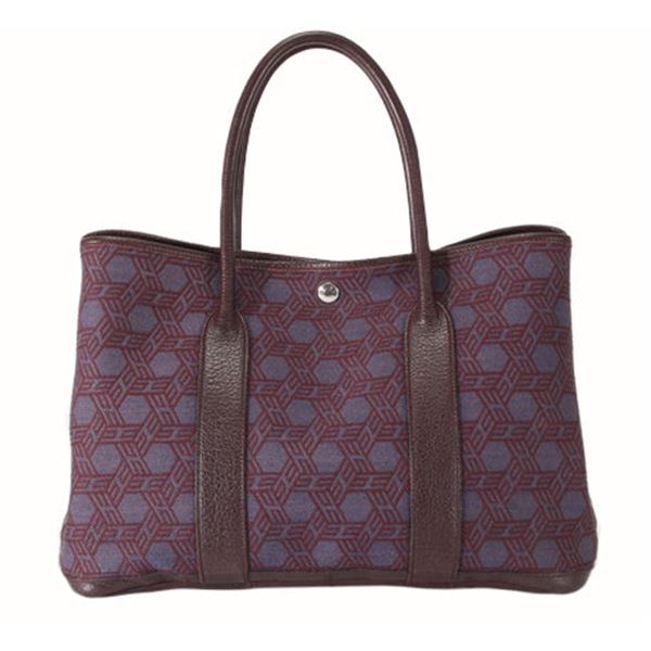 Hermes Burgundy Printed Toile and Leather Garden Party 36 cm Tote Bag