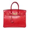 Hermes Red Leather Ostrich GHW Birkin 35cm Satchel Bag