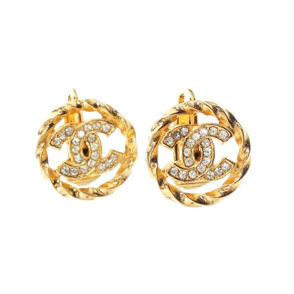 Chanel Gold CC Rhinestone Earrings