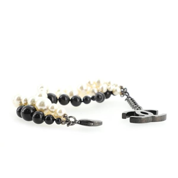 Chanel CC Triple Strand Bracelet Faux Pearls and Metal Black