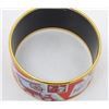 Image 3 : Hermes Red and Gold Paris Stamp Collection Enamel Logo Wide Bangle Bracelet