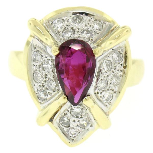 Vintage 18k White and Yellow Gold 2.98 ctw Ruby and Diamond Cocktail Ring