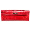 Hermes Red Electric Crocodile Kelly Cut Clutch Bag