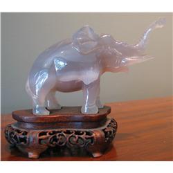 Chinese Crystalphine Elephant on Ornate Wooden Stand