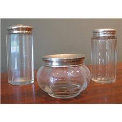 3 Sterling topped crystal toilette bottles