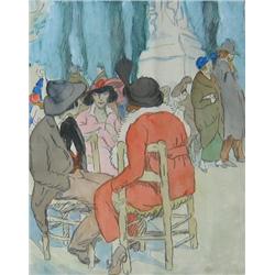 Squire Group seated before statue