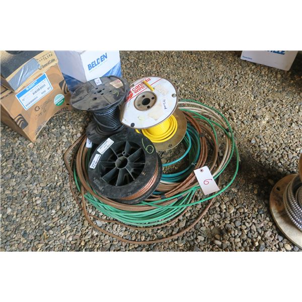 Assorted Ground Wire, Approximately 250ft. #6 Bare Copper Roll & Partial Cord Rolls - See Descriptio